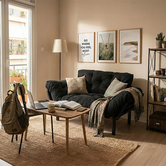 Καναπές Κρεβάτι PWF-0018 2θέσιος με Ύφασμα Χρώμα Μαύρο 155x73x85