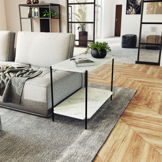 Τραπέζι Σαλονιού με Ράφι Ξύλινο/Μεταλλικό Λευκό/Μαύρο 80x40x55