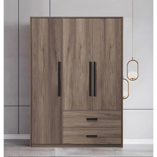 Ντουλάπα Ρούχων Edritte Τρίφυλλη με Συρτάρια Ανοιχτό Καρυδί 120x52x195