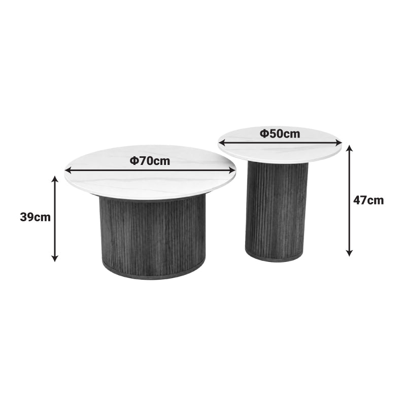 Τραπέζι Σαλονιού Skerta Σετ 2 Τεμ Λευκό Sintered Stone MDF με Καρυδί Βάση