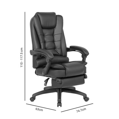 Καρέκλα Γραφείου Διευθυντή Με Υποπόδιο Acel PU Μαύρο 158X63X117.5