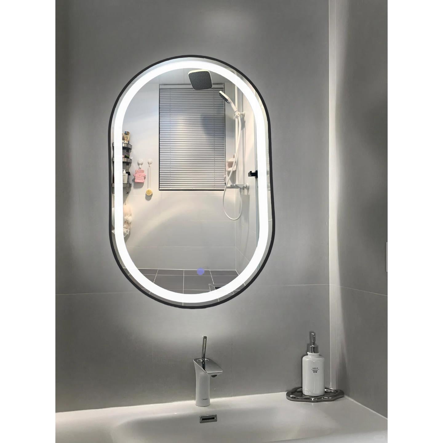 MIC-10 ΚΑΘΡΕΠΤΗΣ ΜΑΥΡΟΣ ΟΒΑΛ LED ΦΩΤΙΣΜΟΣ TOUCH 55x90εκ