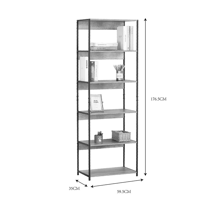 Βιβλιοθήκη Kaliano Oak-Μαύρο Μέταλλο 59.5x35x176.5