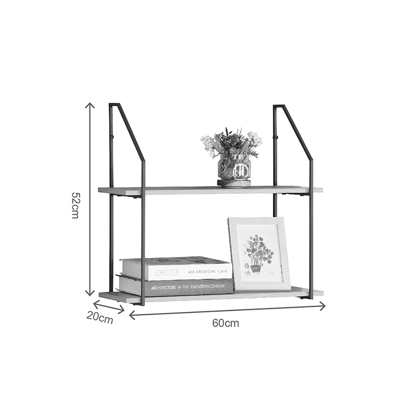 Ραφιέρα Τοίχου Fema Oak με Μαύρο Μέταλλο 60x20x52