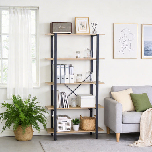 Βιβλιοθήκη Nebranzo Oak με Μαύρο Μέταλλο 80x34x155.3