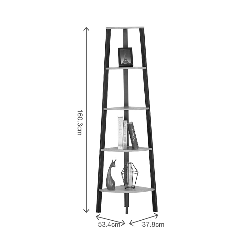 Γωνιακή Βιβλιοθήκη Arvia Oak με Μαύρο Μέταλλο 53.4x37.8x160.3