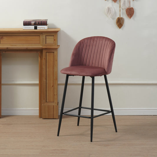 Σκαμπό Μπαρ Barow Βελούδο σε Σάπιο Μήλο Απόχρωση με Μαύρα Μεταλλικά Πόδια 53x46.5x96