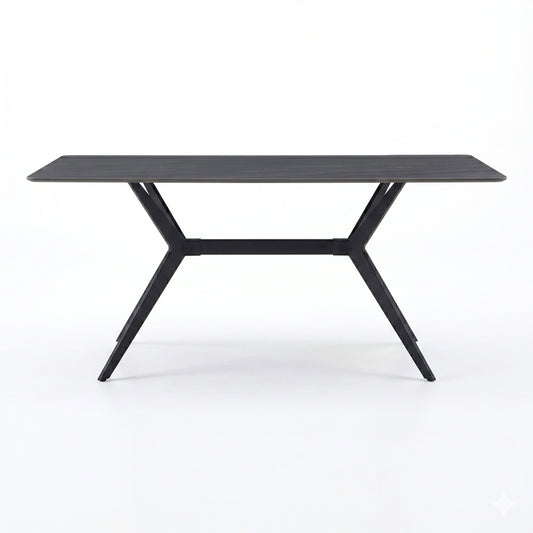 Table Olivet MDF-Sandstone Marble Look-Black Metal Leg 180x90x76
