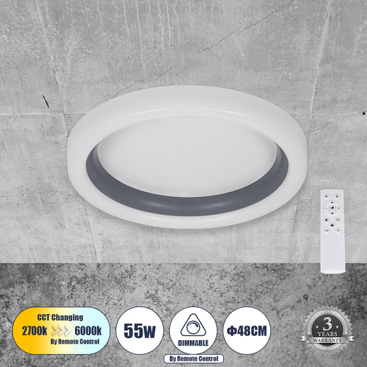 ARIANA 61036 Πλαφονιέρα Οροφής Κύκλος LED CCT 55W 6376lm 120° AC 220-240V - Εναλλαγή Φωτισμού μέσω Τηλεχειριστηρίου All In One Ψυχρό Λευκό 6000k+Φυσικό Λευκό 4500k+Θερμό Λευκό 2700k Dimmable Φ48cm - Ανθρακί