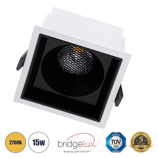 PLUTO-B 60277 Χωνευτό LED Spot Downlight TrimLess Μ10.4xΠ10.4cm 15W 1875lm 38° AC 220-240V IP20 Μ10.4 x Π10.4 x Υ6.5cm - Τετράγωνο - Λευκό με Μαύρο Κάτοπτρο & Anti-Glare HoneyComb - Θερμό Λευκό 2700K - Bridgelux COB