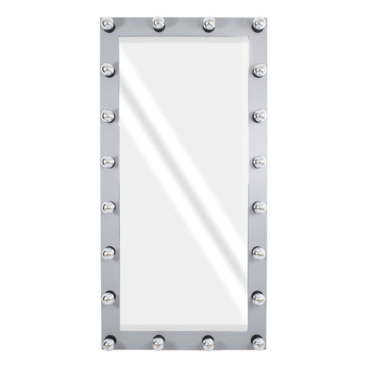 MAKEUP MIRROR-160x80-3 Μοντέρνος Καθρέπτης Μακιγιάζ με Πλαίσιο Φυσικού Ξύλου με Διακόπτη On/Off 20 x E27 AC220-240V - Μ80 x Π7 x Υ160cm - Γκρι Τσιμέντου