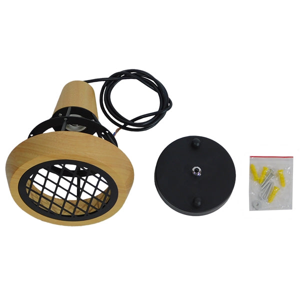 AKRON 10001133 Μοντέρνο Κρεμαστό Φωτιστικό Οροφής Μονόφωτο 1 x E27 Μπεζ Ξύλινο με Μεταλλικό Πλέγμα Φ19 x Y22cm