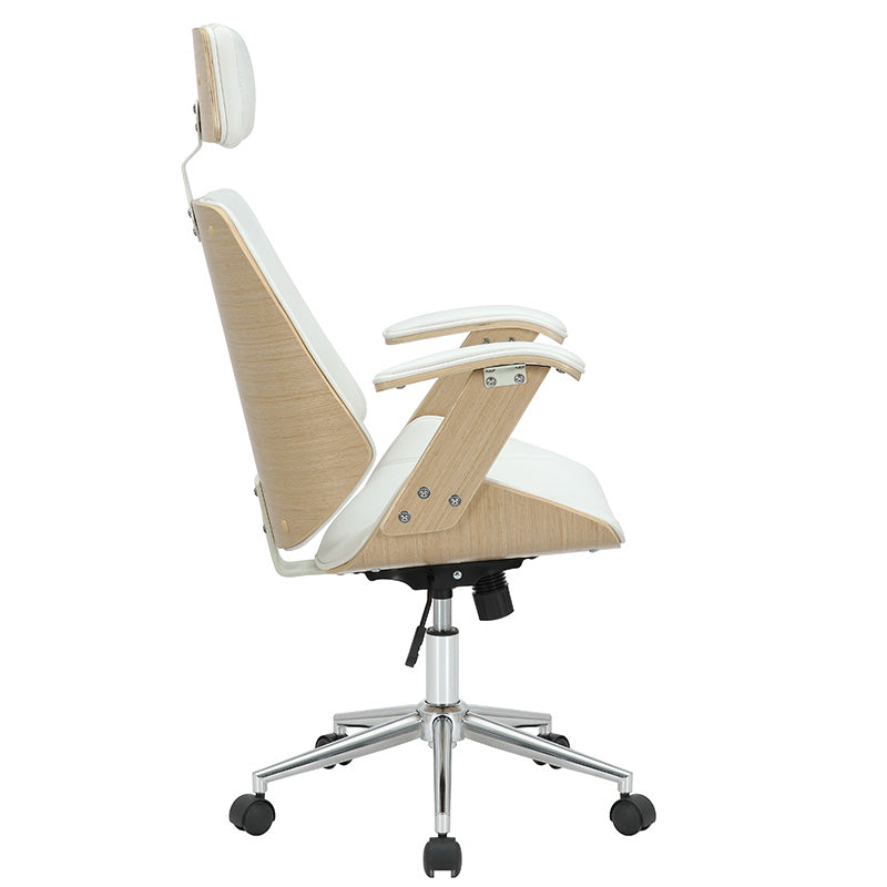 Καρέκλα Γραφείου Διευθυντή Fern PU Λευκό-Ξύλο Φυσικό