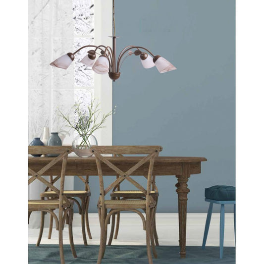 Φωτιστικό Πολύφωτο 5φ Μέταλλο Καφέ/Γυαλί Ε14