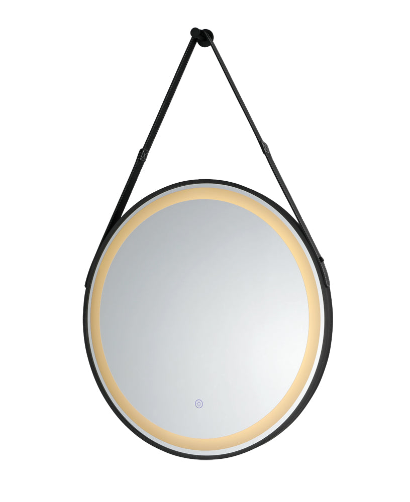 MIC-02 ΚΑΘΡΕΠΤΗΣ BK ΣΤΡΟΓΓΥΛΟΣ ΔΕΡΜΑΤΙΝΟ ΛΟΥΡΙ LED ΦΩΤΙΣΜΟΣ TOUCH Φ60εκ