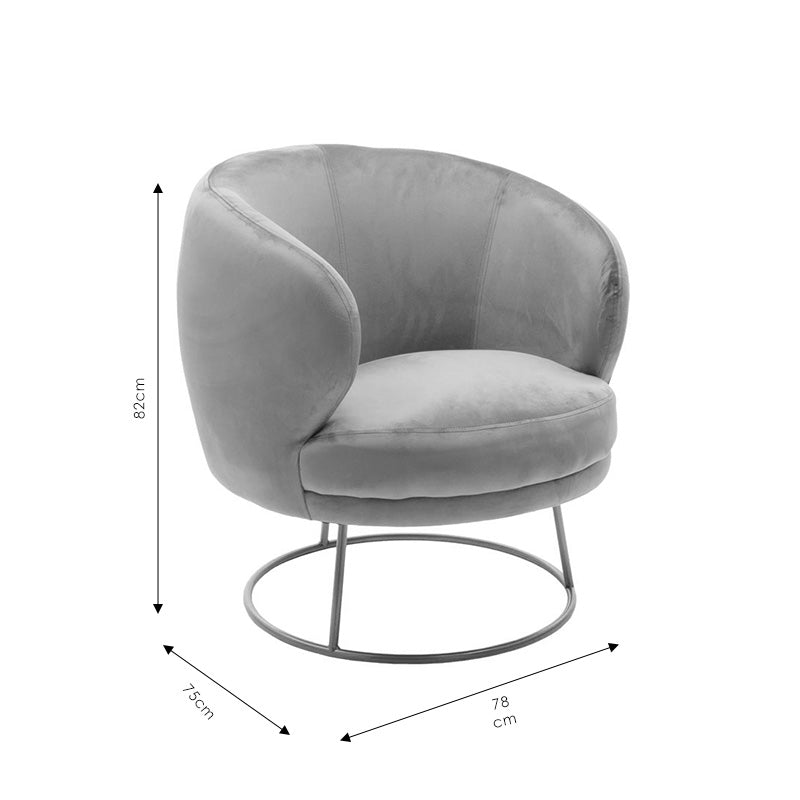 Πολυθρόνα Rony Βελούδο Γκρι-Χρυσό 78x75x82