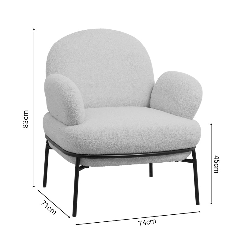 Πολυθρόνα Jaycob Μπουκλέ Κρεμ-Πόδι Μαύρο Μέταλλο 74x71x83