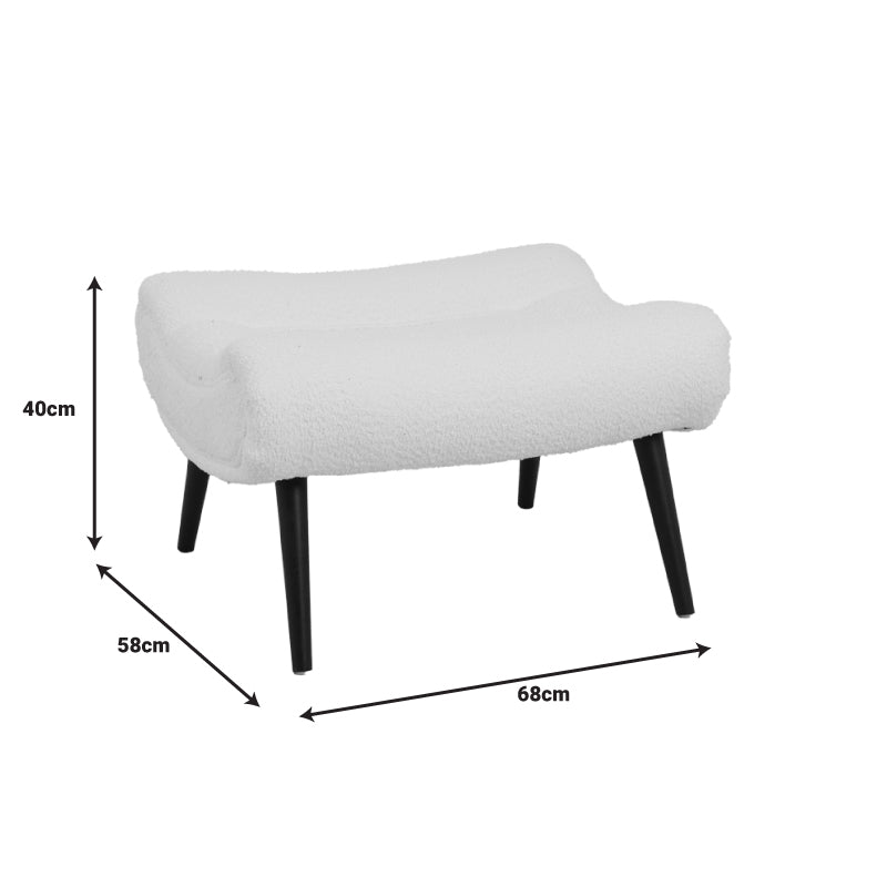 Σκαμπό - Υποπόδιο Silla Μπουκλέ Ύφασμα σε Λευκή Απόχρωση 68x58x40