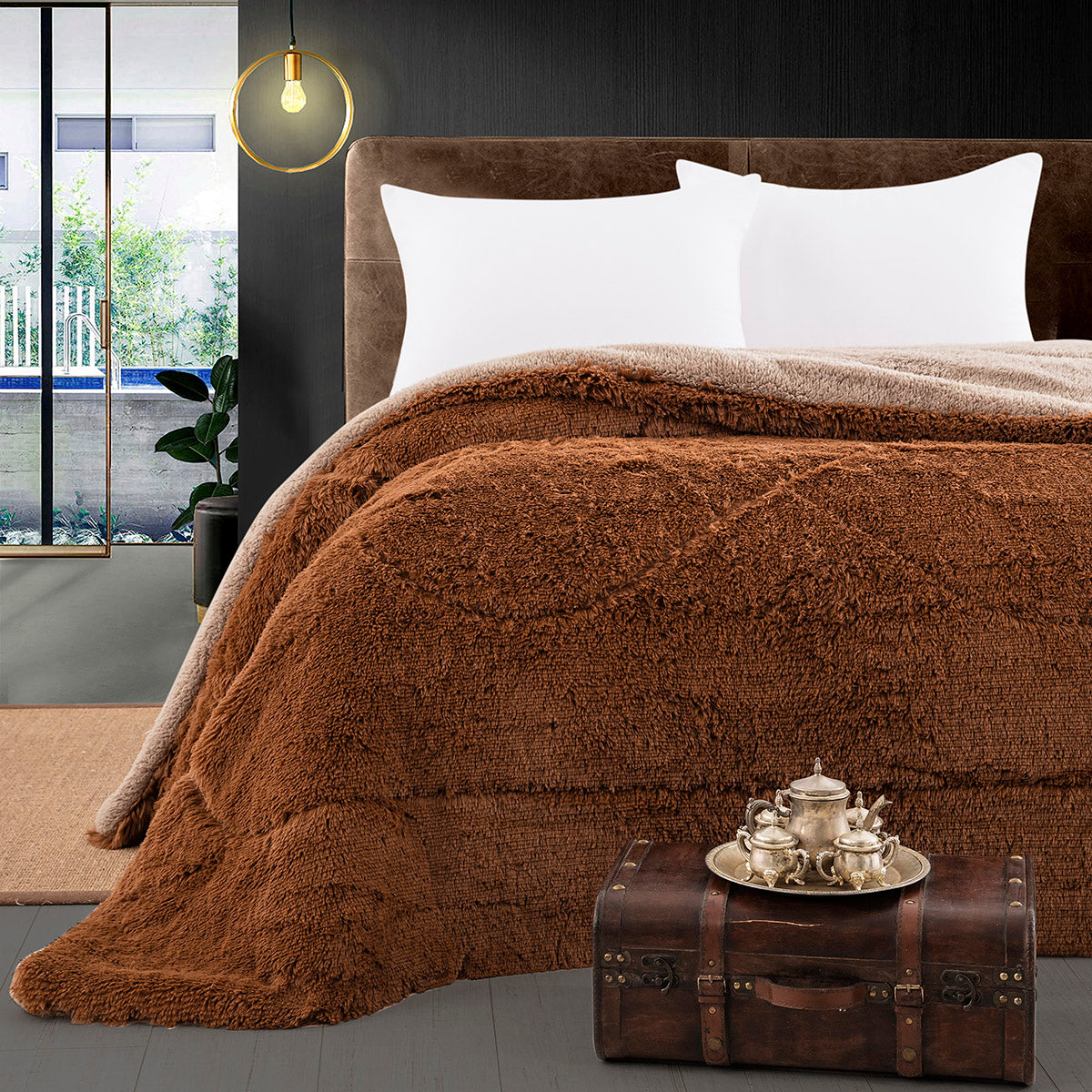 Κουβερτοπάπλωμα Υπέρδιπλο Art 11067 220x240εκ Καφέ