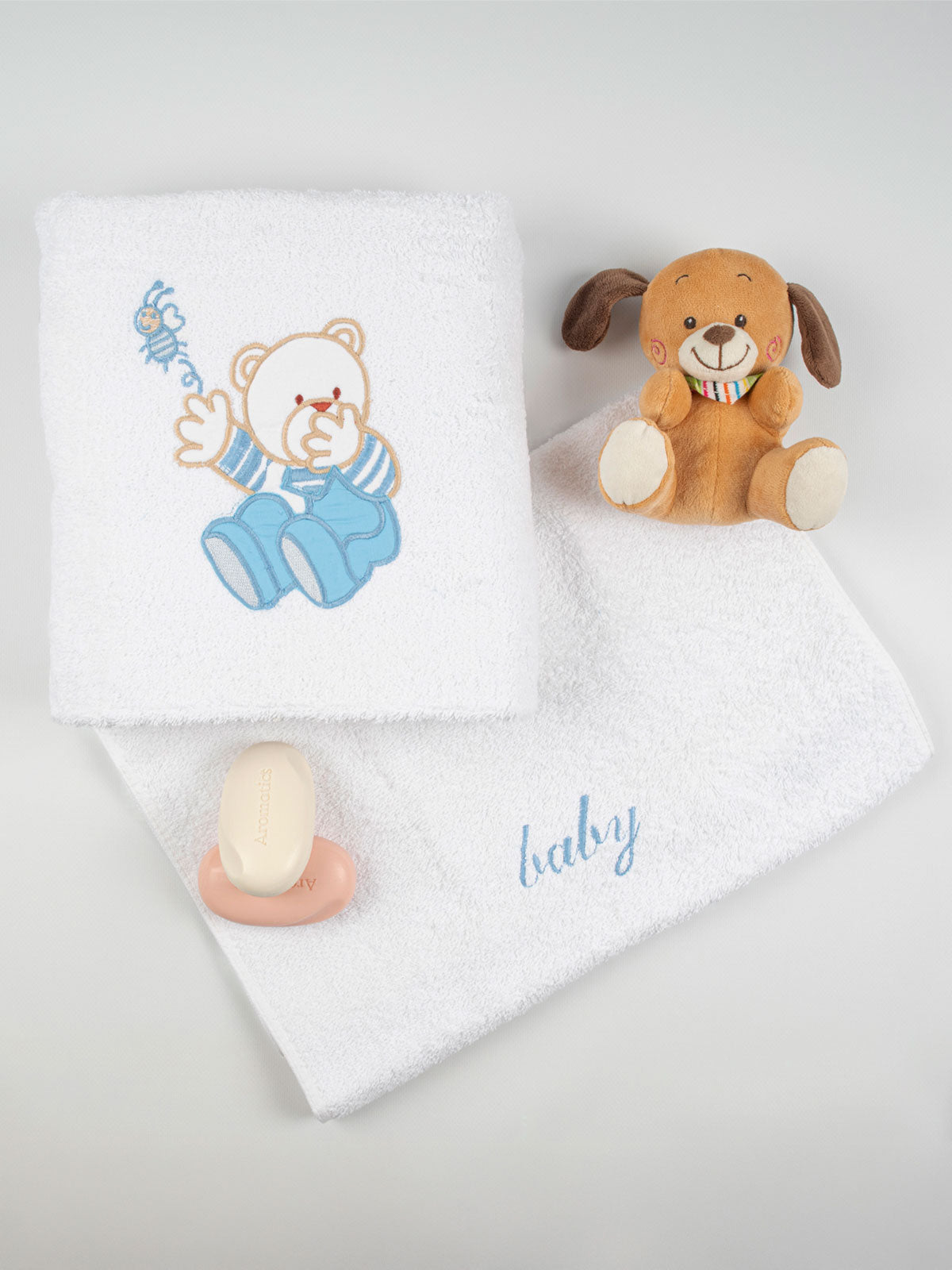 Σετ Πετσέτες Κεντητές Bear 04 White/Blue