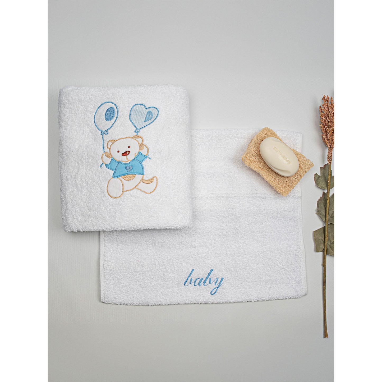 Σετ Πετσέτες Κεντητές Balloon 05 White/Blue