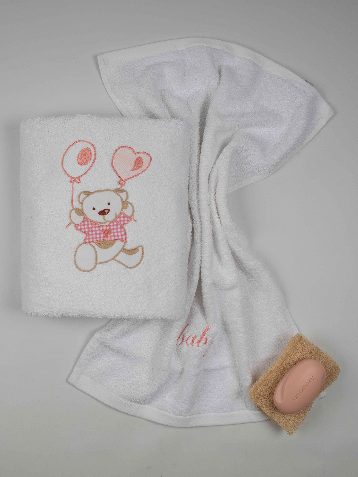 Σετ Πετσέτες Κεντητές Balloon 05 White/Pink