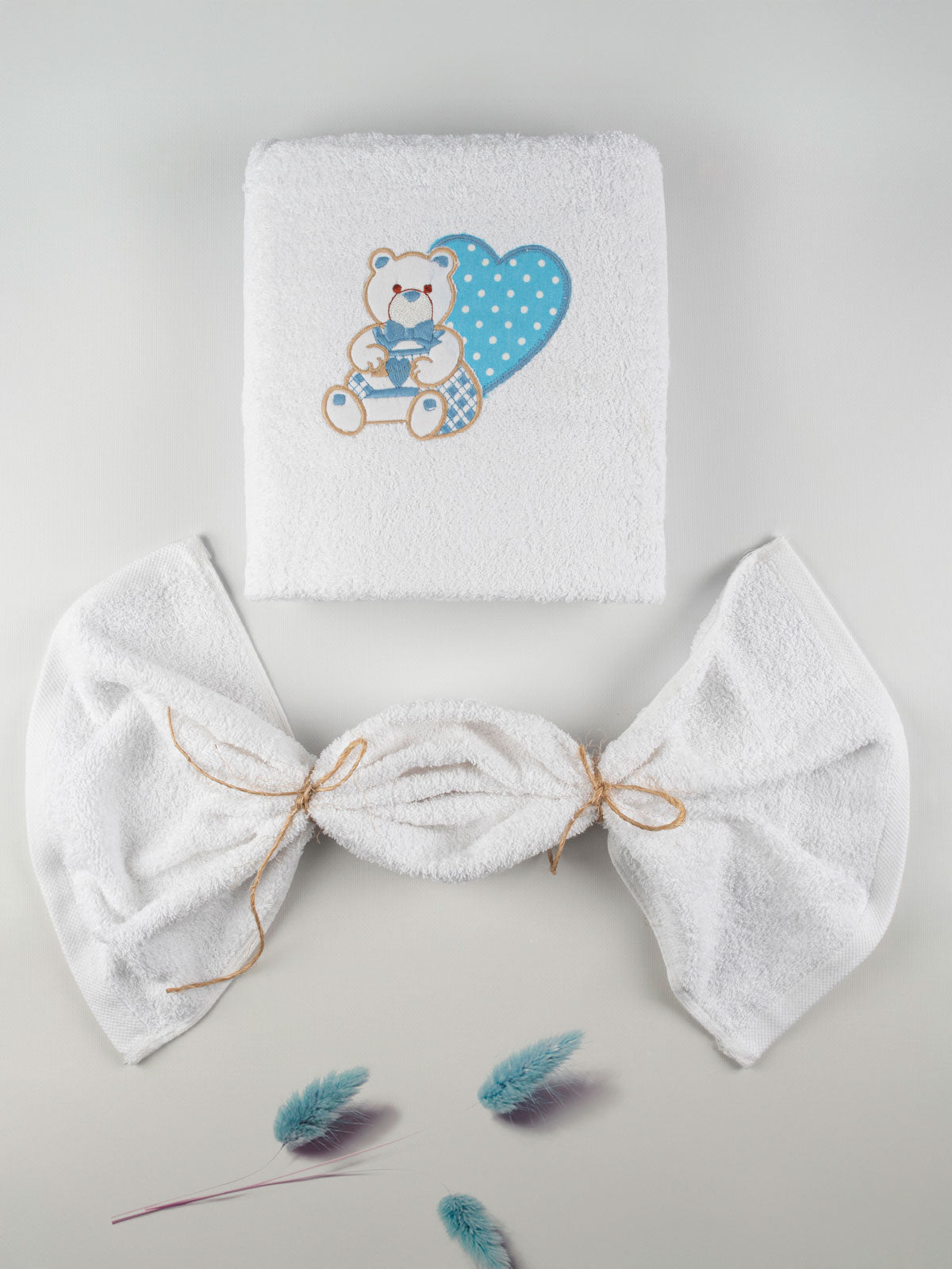 Σετ Πετσέτες Κεντητές Heart 01 White/Blue