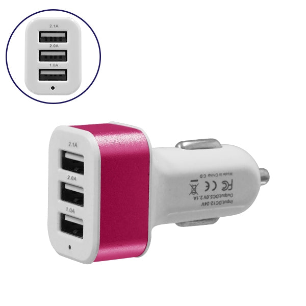 115111 Φορτιστής Αναπτήρα Αυτοκινήτου Φόρτισης 5V με 3xUSB Θύρες Max 2.1A Λευκό - Φούξια