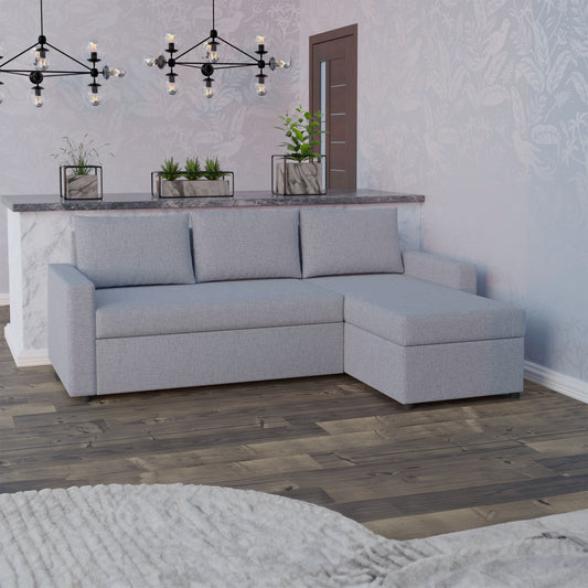 Γωνιακός Καναπές Κρεβάτι Concept με Αναστρέψιμη Γωνία & Αποθηκευτικό Χώρο Γκρι 218x153x80