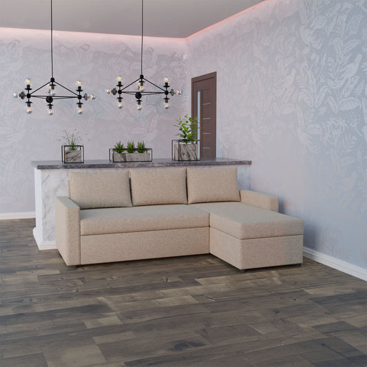 Γωνιακός Καναπές Κρεβάτι Concept με Αναστρέψιμη Γωνία & Αποθηκευτικό Χώρο Μπεζ 218x153x80