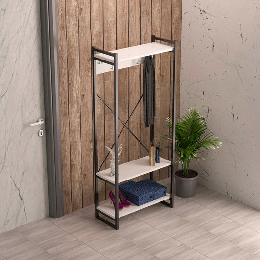 Έπιπλο Εισόδου με Κρεμάστρα Baker Μαύρο Μέταλλο και Μελαμίνη σε Λευκή Απόχρωση 90x34x180