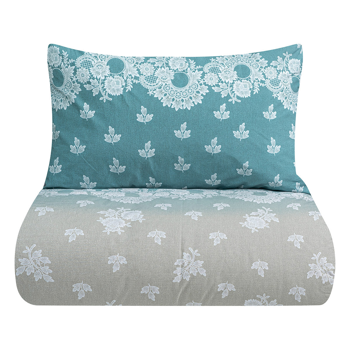 Σετ Κουβερλί Υπέρδιπλο Palm Αrt 12186 220x240εκ Πετρόλ-Μπεζ