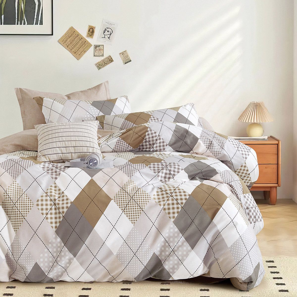 Σετ Σεντόνια Υπέρδιπλα με Λάστιχο Art 12276 Anna 165x200+30εκ Γκρι/Μπεζ