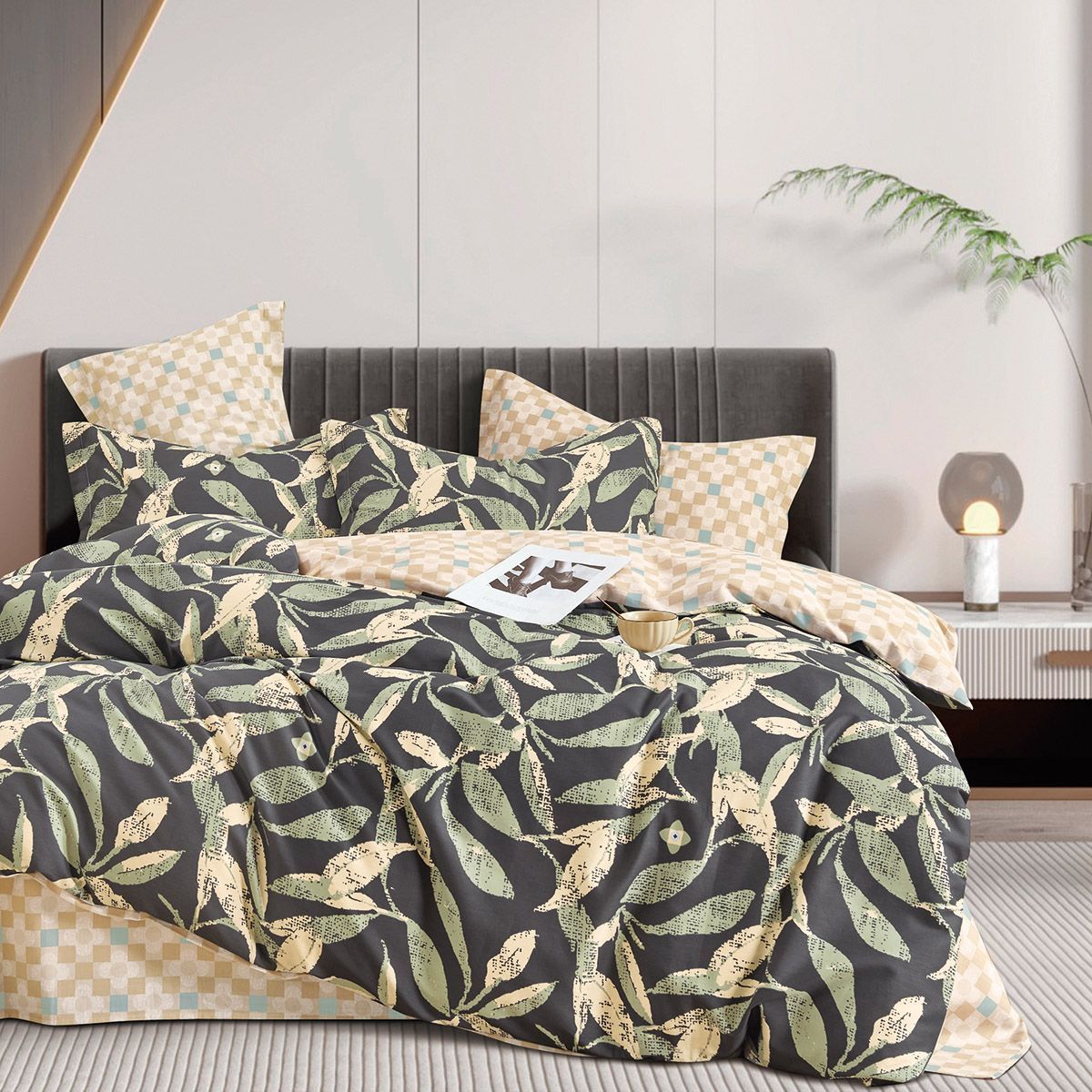 Σετ Παπλωματοθήκη Υπέρδιπλη Art 12287 Antonella 230x250εκ Ανθρακί/Λαδί