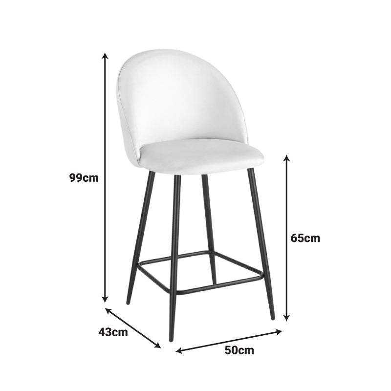 Mid-Height Bar Stool Perch Velvet Cream - Black Metal Legs 50x43x99