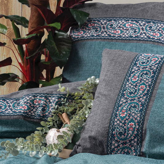 Σετ Παπλωματοθήκη Ema 3 Τμχ Μονή (160x220εκ) Χρώμα Πετρόλ