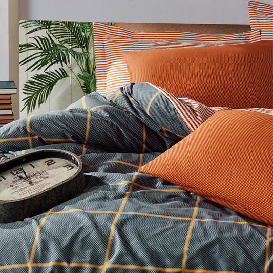 Σετ Παπλωματοθήκη Stark 4 Τμχ Διπλή (200x220εκ) Χρώμα Cinnamon - Μπλε