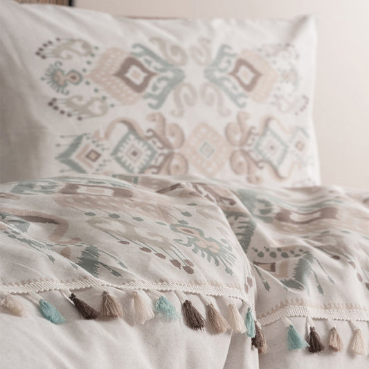 Σετ Παπλωματοθήκη Asilo Cotton Box 4 Τμχ Διπλή 200x220εκ Χρώμα Καφέ - Λευκό