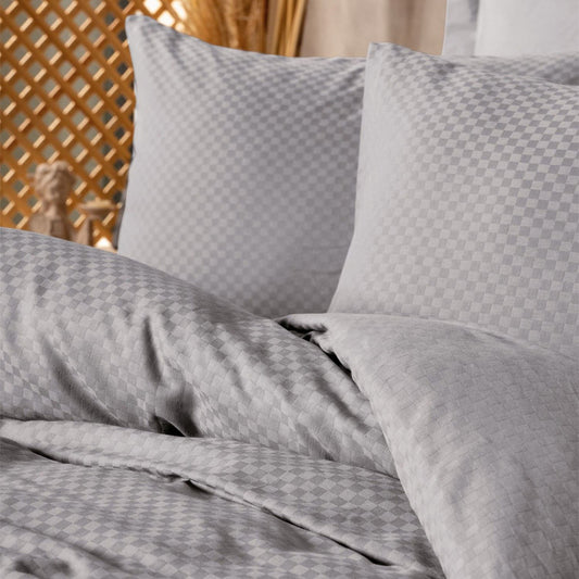 Σετ Παπλωματοθήκη Plaid Cotton Box 4 Τμχ Διπλή 200x220εκ Χρώμα Γκρι