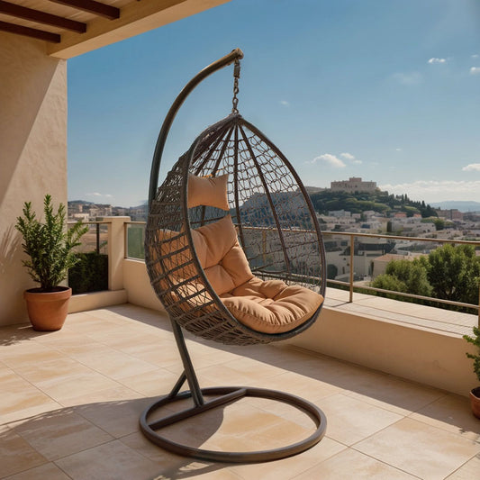 Κούνια Zafer Κρεμαστή Μέταλλο-PP Καφέ Σφ.-Μαξιλάρι Μπεζ 106x103x200