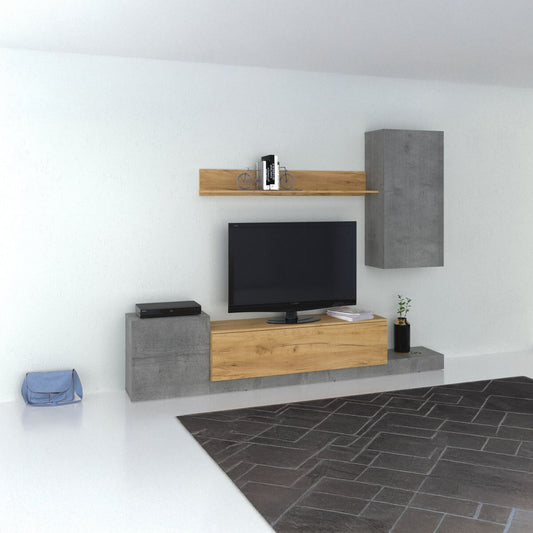 Σύνθεση Τηλεόρασης Lucky 246.3x37x193 Γκρι-Χρυσό Δρυς