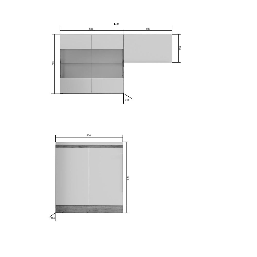 Soft Kitchen Set 3 White with Oak Set of 3 Boxes Upper 140cm Lower 80cm
