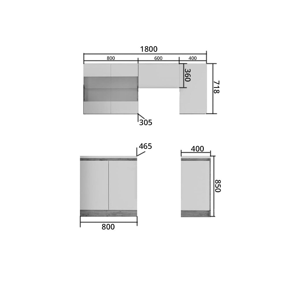 Soft Kitchen Set 5 White with Oak Set of 5 Boxes Upper Boxes 180cm Lower 120cm