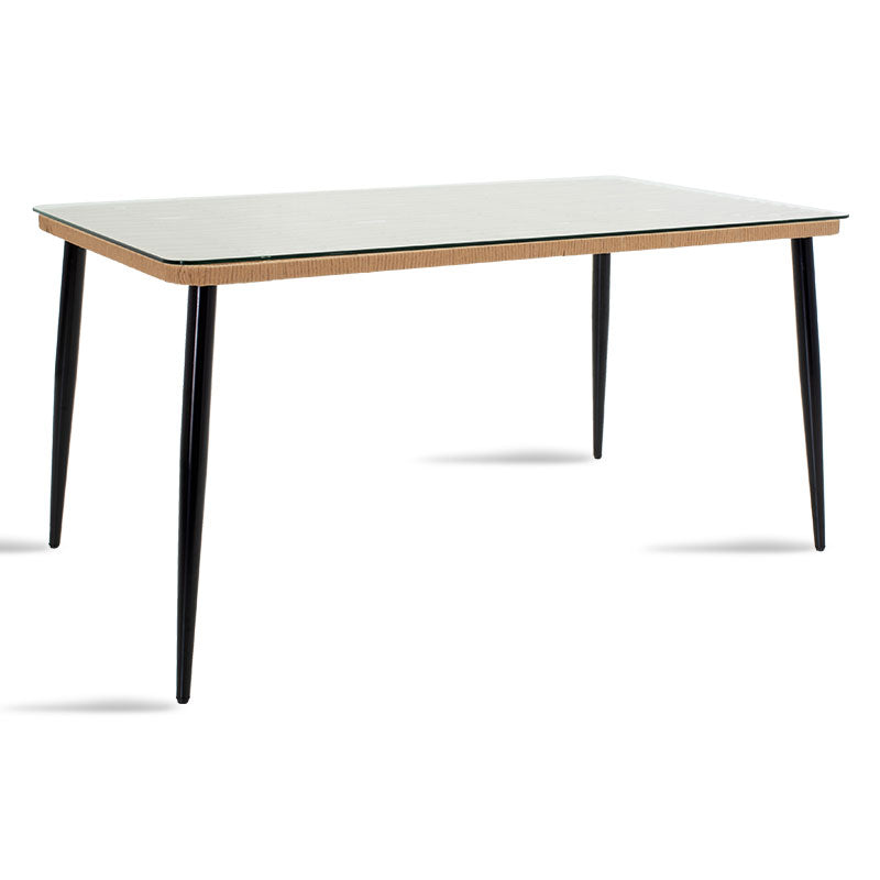 Τραπέζι Naoki Μέταλλο Μαύρο-PE Φυσικό-Γυαλί 160X90X78