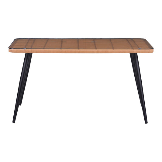 Τραπέζι Naoki Γυάλινο-PE Rattan σε Φυσική Απόχρωση με Μαύρα Πόδια 140x80x78