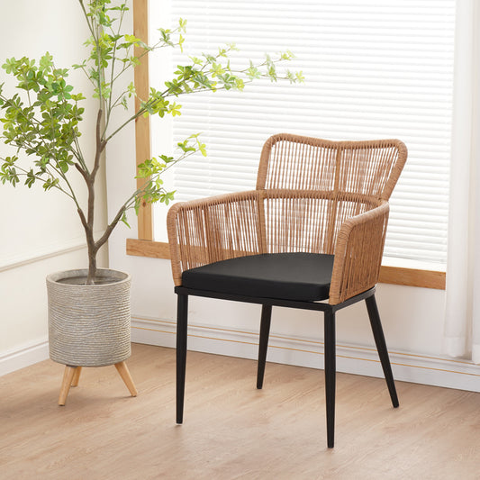 Πολυθρόνα Naoki PE Rattan - Metal σε Φυσική Απόχρωση με Μαύρα Πόδια/Μαξιλάρι 59x62.5x78
