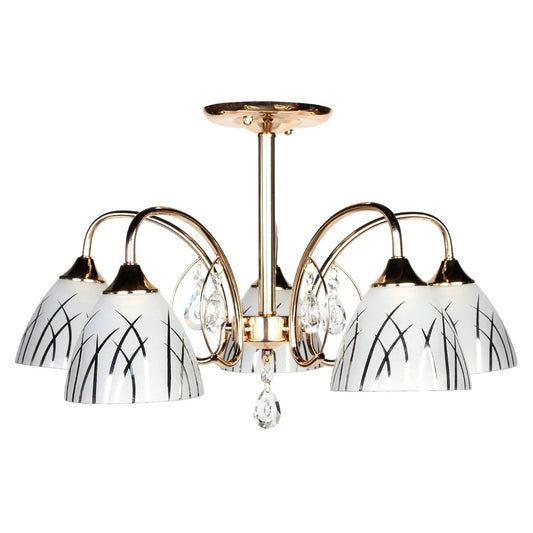 Φωτιστικό Οροφής 5 x Ε27 Φ58x35 εκ. Χρυσό με Γυαλιά