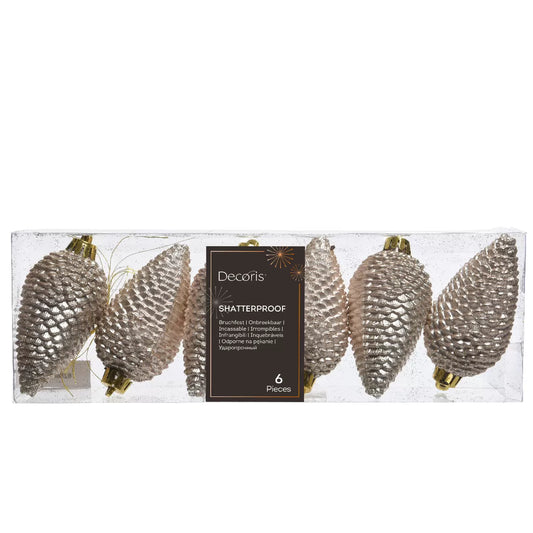 Άθραυστο Κουκουνάρι Σαμπανί με Γκλίτερ 5x5x8 Σετ 6 Τμχ