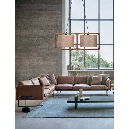 Φωτιστικό Πολύφωτο 2φ Ξύλο/Αμπαζούρ Μόκα Ε27