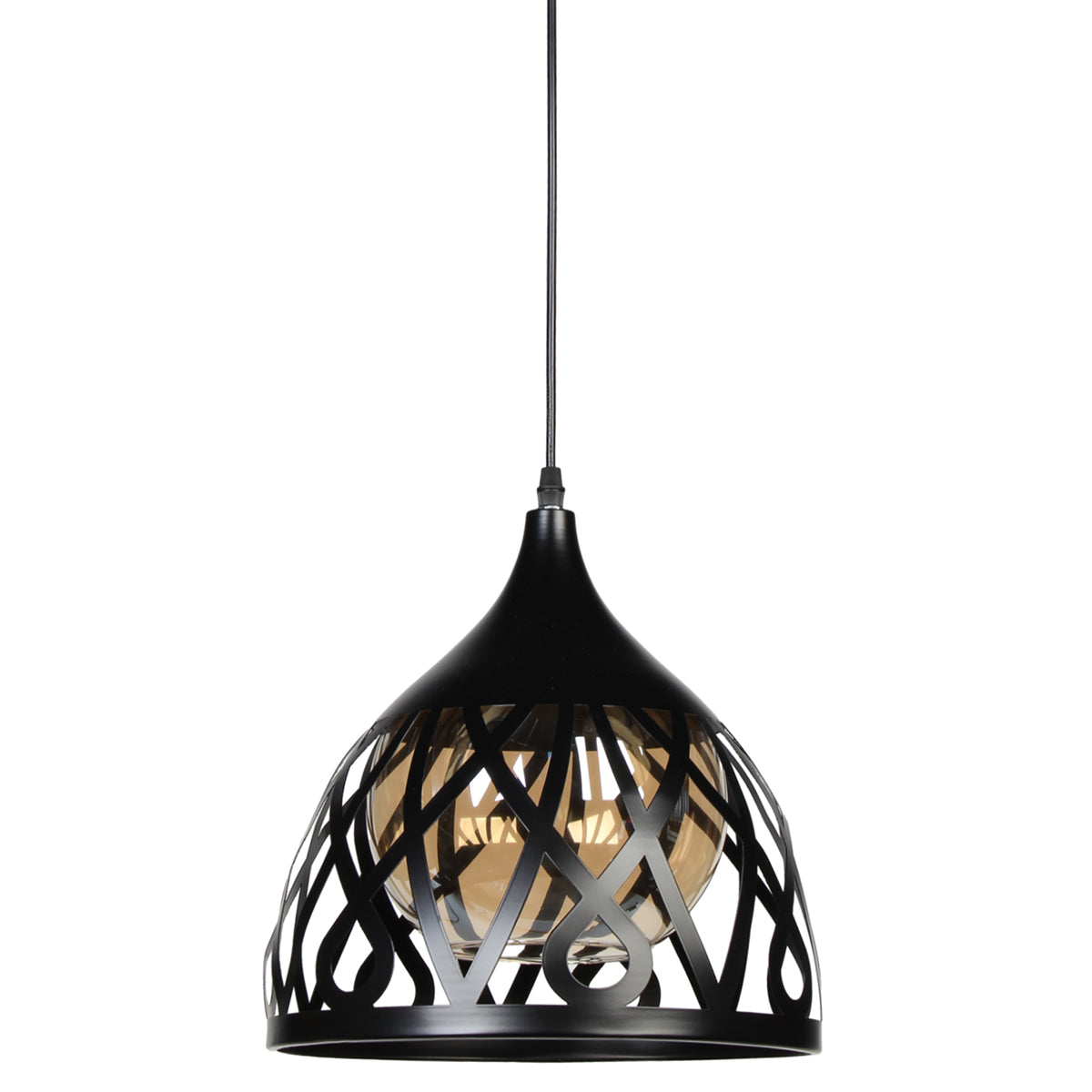 Φωτιστικό Κρεμαστό Μονόφωτο Μεταλλικό Ε27 Φ30x31 εκ. Μαύρο με Μελί Γυαλί